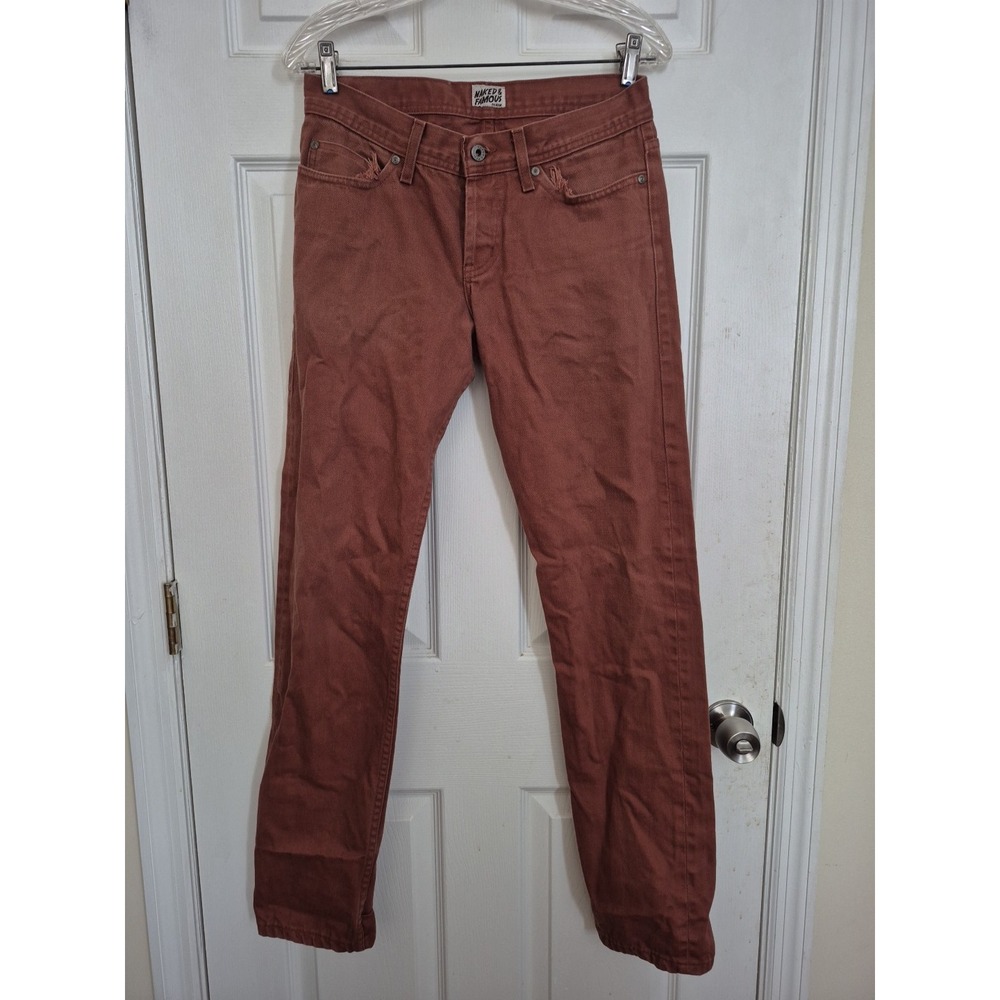 Naked & Famous Weird Guy Selvedge Chino Jeans Men's 30x32 Rust Red Button Fly